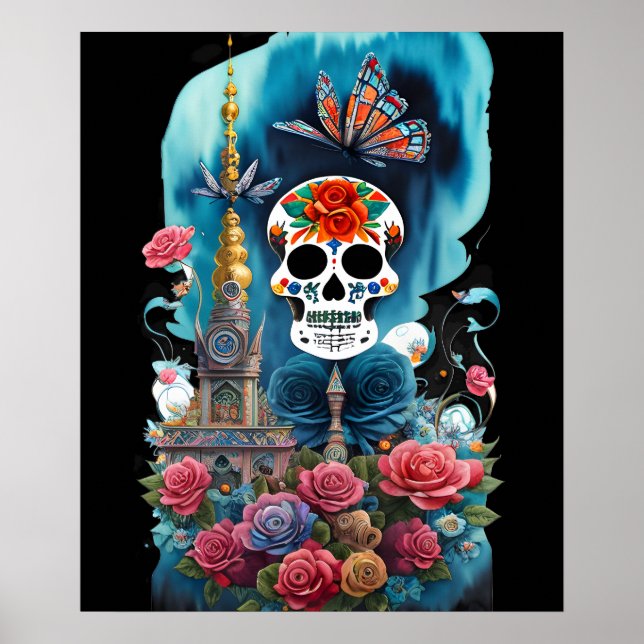 Sugar Skull Art - Farbenfrohe Altar Poster (Vorne)