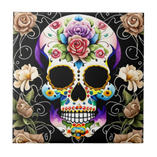 Sugar Skull Art - Farbenfrohe Erinnerung Fliese