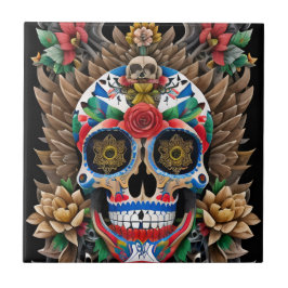 Sugar Skull Art - Farbenfrohe Erinnerung Fliese