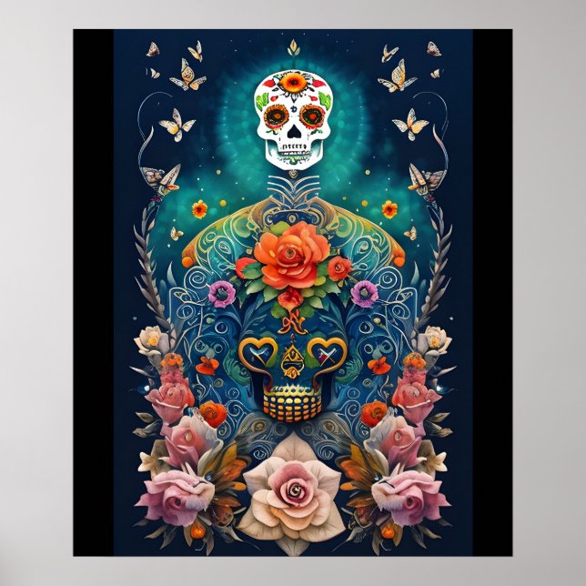Sugar Skull Art - Farbenfrohe Kreationen Poster (Vorne)