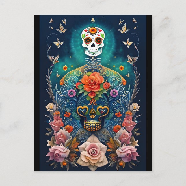 Sugar Skull Art - Farbenfrohe Kreationen Postkarte (Vorderseite)