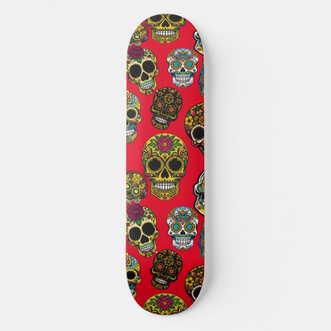 Sugar Skull Art farbenfrohe Muster Skateboard (Vorderseite)