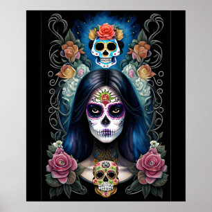Sugar Skull Art - Farbenfrohe Skulptur Poster