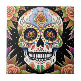 Sugar Skull Art - Farbiges mexikanisches Fiesta De Fliese