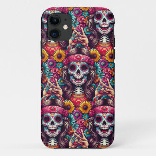 Sugar Skull Art - Female Skull Flashing Peace Sign Case-Mate iPhone Hülle