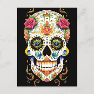 Sugar Skull Art - Festival mit Rosen Postkarte