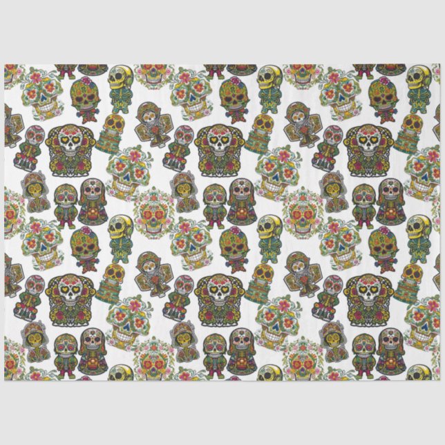 Sugar Skull Art - Festivals (weiß) Seidenpapier (Vorderseite)