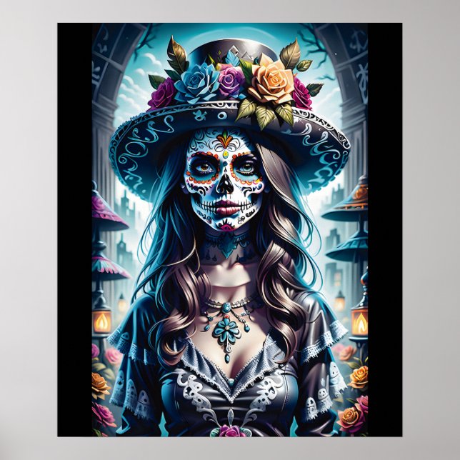 Sugar Skull Art - Festlicher Geist Poster (Vorne)