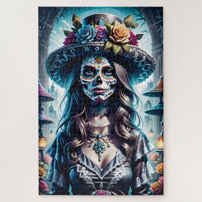 Sugar Skull Art - Festlicher Geist Puzzle (Vertikal)