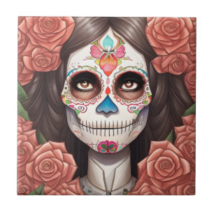Sugar Skull Art - Frau in Makeup Fliese