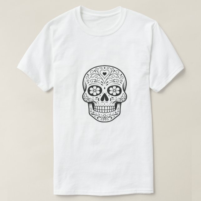 Sugar Skull Art - Intricate Black & White Day T-Shirt (Design vorne)