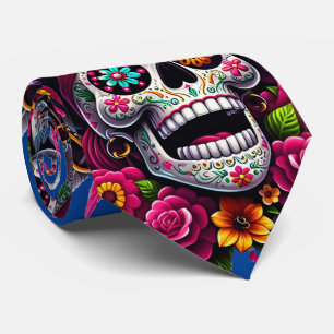 Sugar Skull Art - Jolly Pirate Skull (Blau) Krawatte