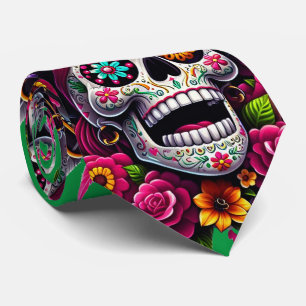 Sugar Skull Art - Jolly Pirate Skull (grün) Krawatte