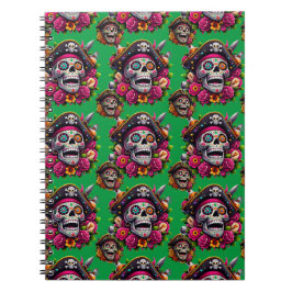 Sugar Skull Art - Jolly Pirate Skull (grün) Notizblock