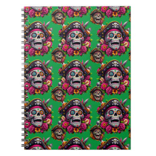 Sugar Skull Art - Jolly Pirate Skull (grün) Notizblock