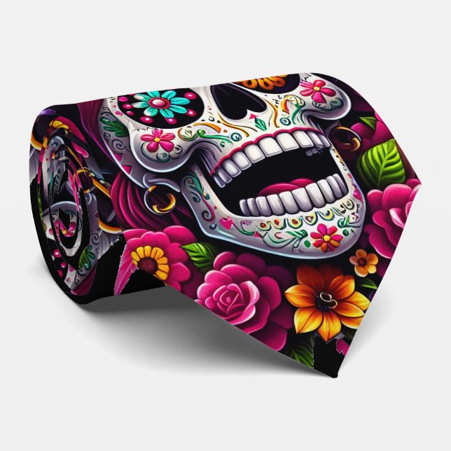 Sugar Skull Art - Jolly Pirate Skull Krawatte (Gerollt)