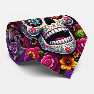 Sugar Skull Art - Jolly Pirate Skull (Lila) Krawatte