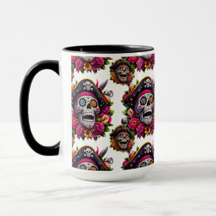 Sugar Skull Art - Jolly Pirate Skull (weiß) Tasse