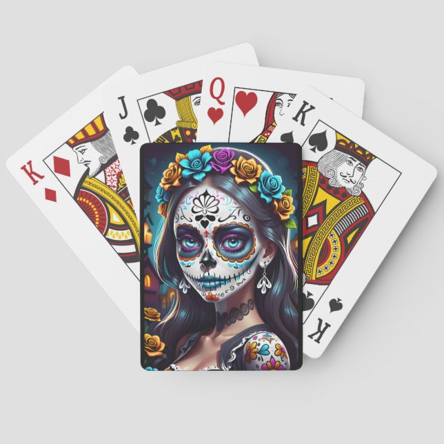 Sugar Skull Art - Kulturelle Schönheit Spielkarten (Rückseite)