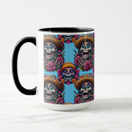 Sugar Skull Art - Lebhafter Tag der Toten (Himmel) Tasse