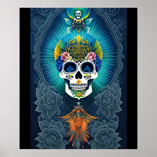 Sugar Skull Art - Lebhafter Tag der Toten Poster (Vorne)