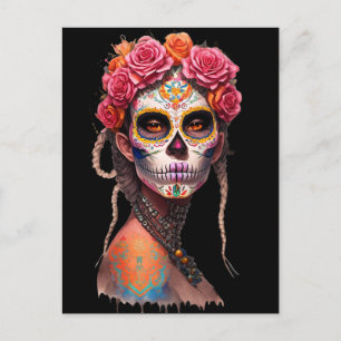 Sugar Skull Art - Mädchen mit geflochtenem Haar un Postkarte