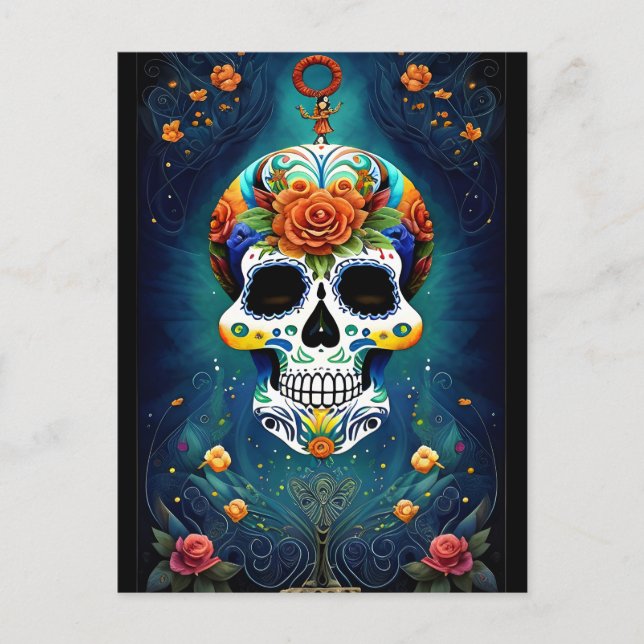 Sugar Skull Art - mexikanische Magie Postkarte (Vorderseite)