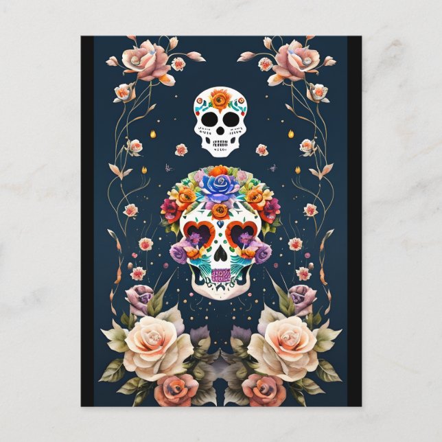Sugar Skull Art - Mexikanisches Erbe Postkarte (Vorderseite)