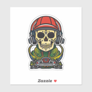 Sugar Skull Art mit Kopfhörern und Turntable DJ Aufkleber