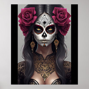Sugar Skull Art - Rose und Romantik Poster