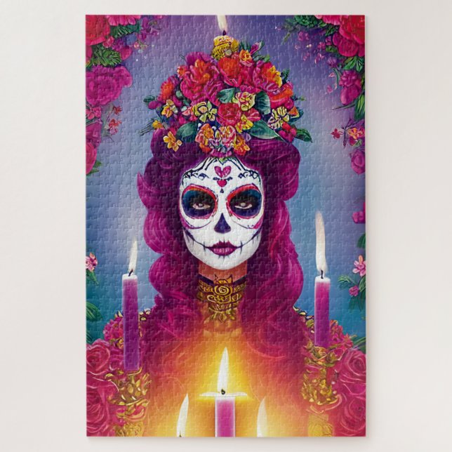 Sugar Skull Art - Schöne Frau im Altar Puzzle (Vertikal)