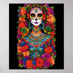 Sugar Skull Art - Schöne Frau in Blume Poster