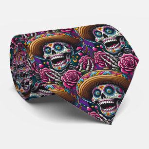 Sugar Skull Art - Skeleton Sombrero Rose Calavera Krawatte