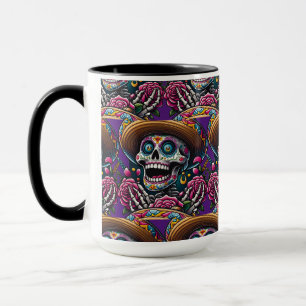Sugar Skull Art - Skeleton Sombrero Rose Calavera Tasse