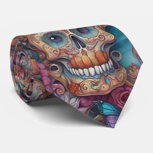 Sugar Skull Art - Skulls und Schmetterlinge Krawatte (Gerollt)