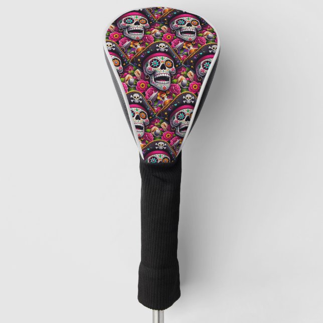 Sugar Skull Art - Swashbuckling Pirate Skull Golf Headcover (Vorderseite)