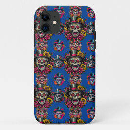 Sugar Skull Art - Top Hat Floral Fiesta (Blau) Case-Mate iPhone Hülle