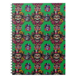 Sugar Skull Art - Top Hat floral Fiesta (grün) Notizblock