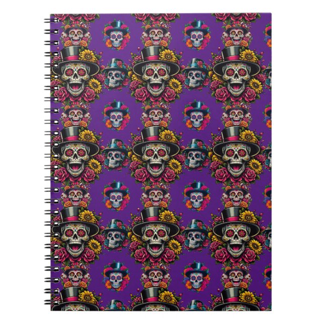 Sugar Skull Art - Top Hat Floral Fiesta (Lila) Notizblock (Vorderseite)