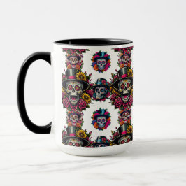 Sugar Skull Art - Top Hat floral Fiesta (weiß) Tasse