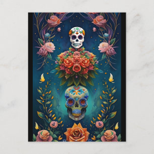 Sugar Skull Art - Traditionelle Dia de los Muertos Postkarte