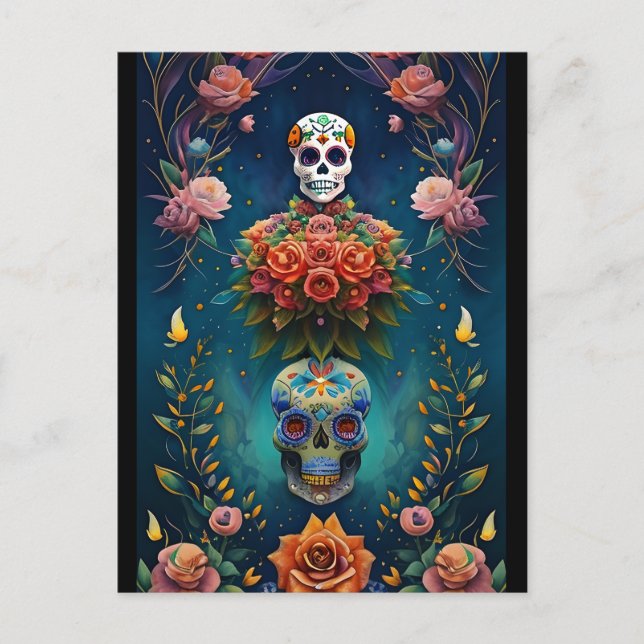 Sugar Skull Art - Traditionelle Dia de los Muertos Postkarte (Vorderseite)