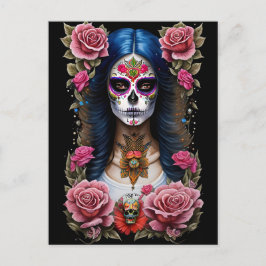 Sugar Skull Art - Traditionelle Frau Postkarte