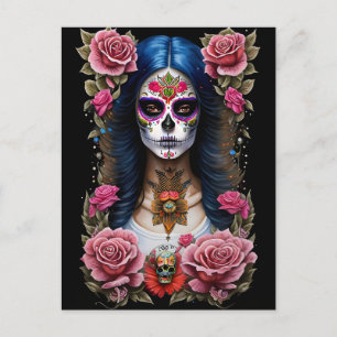 Sugar Skull Art - Traditionelle Frau Postkarte