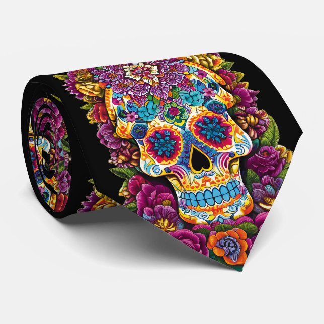 Sugar Skull Art - Traditionelle mexikanische Kunst Krawatte (Gerollt)