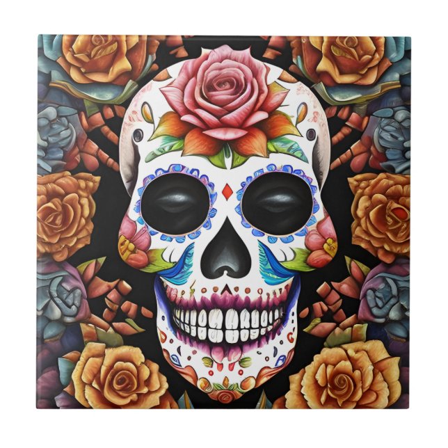 Sugar Skull Art - Traditioneller mexikanischer Sch Fliese (Vorderseite)