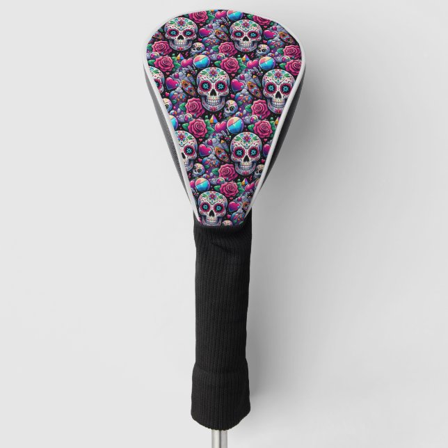 Sugar Skull Art - Unsterblichkeit der Blumen Golf Headcover (Vorderseite)