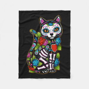 Sugar Skull Black Cat De Los Muertos Catrina Day O Fleecedecke
