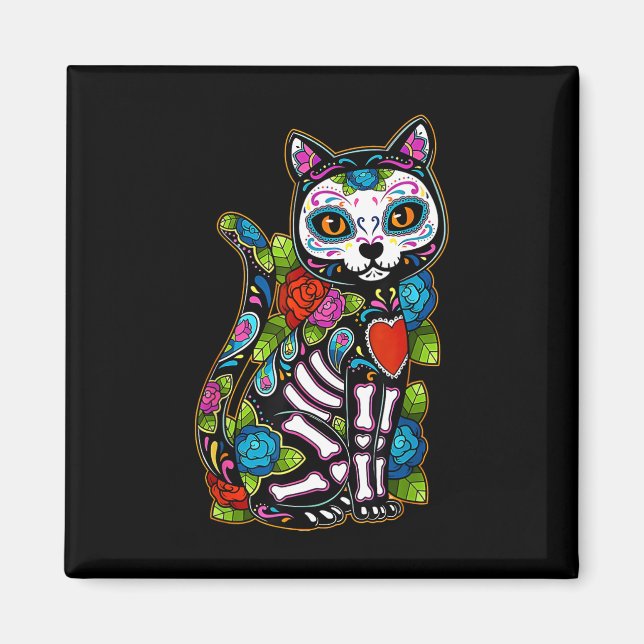 Sugar Skull Black Cat De Los Muertos Catrina Day O Magnet (Vorne)