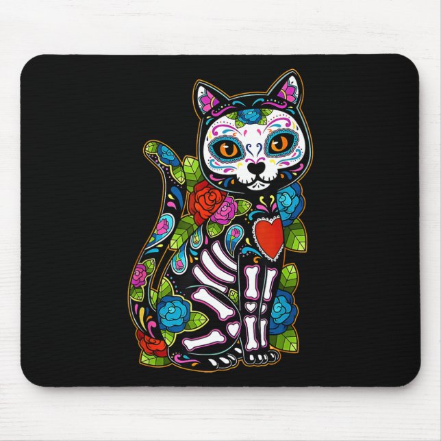 Sugar Skull Black Cat De Los Muertos Catrina Day O Mousepad (Vorne)